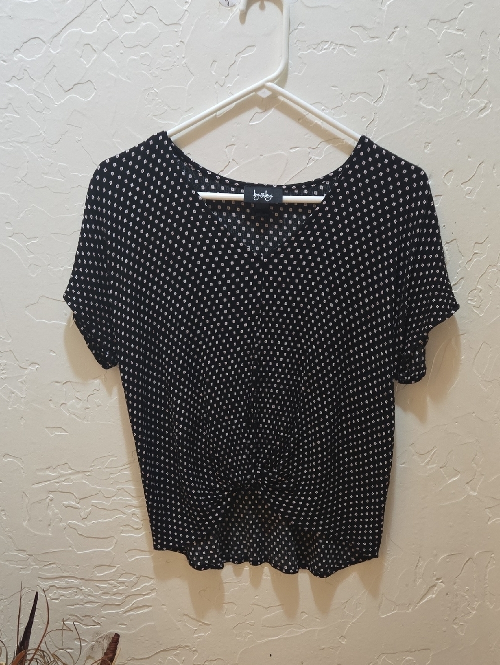 by & by Black and White Dot Tie-Front Crop Top